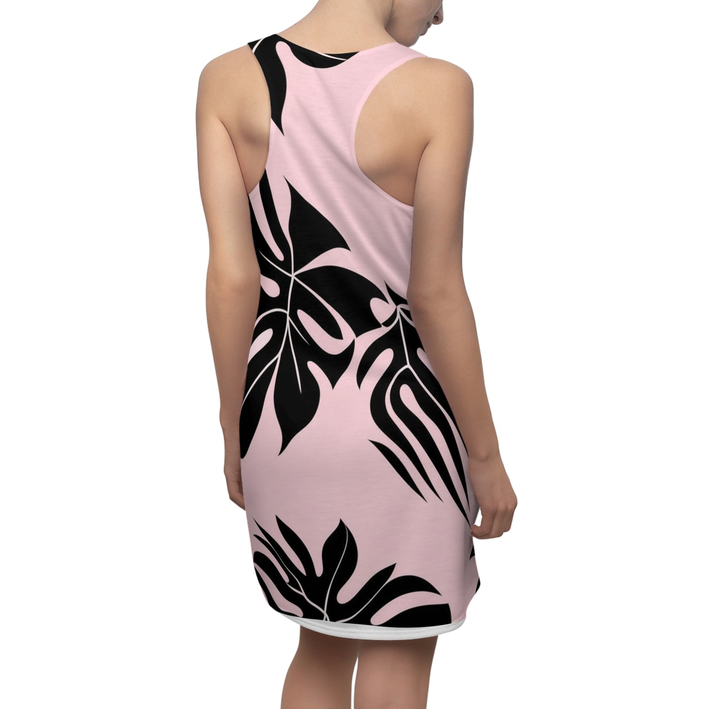 Black Monstera on Pink Women's Cut & Sew Racerback Dress