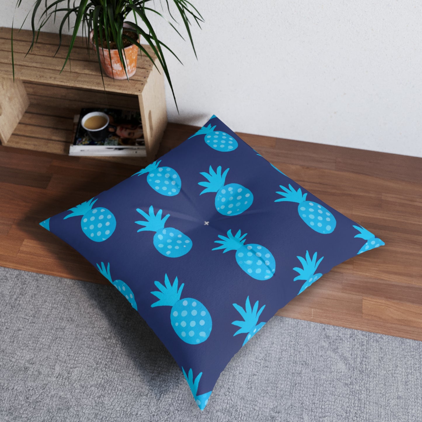 Blue Pineapple Custom Hawaiian Keiki Print Square Tufted Floor Pillow, Island Decor, Hawaiian Decor, Nursery Decor, Kids Room Decor, Bedroom Decor