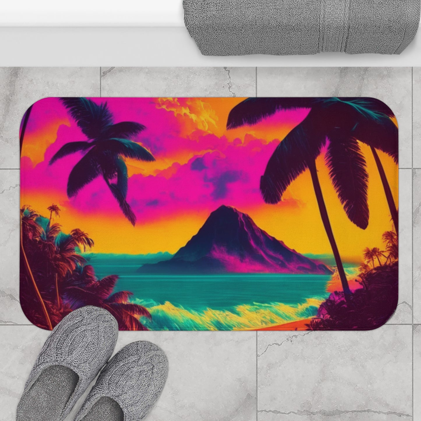 Vintage Tropical Custom Tropical Vintage Design Bath Mat, Custom Hawaiian Print Memory Foam Bath Mat, Matching Bathroom Sets