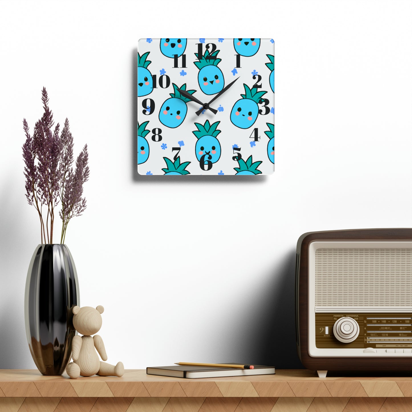 Pina Azul Custom Hawaiian Print Acrylic Wall Clock, Hawaiian Wall Clock, Tropical Wall Clock, Home Decor, Hawaiian Decor