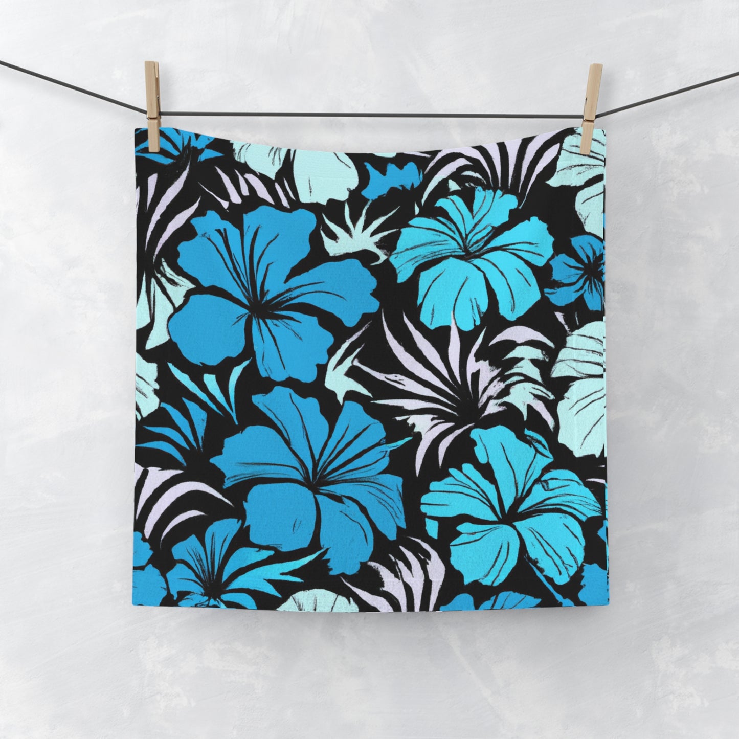 Blue Hibiscus, Custom Hawaiian Design, Face Towel