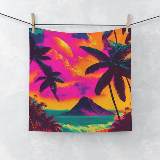 Vintage Tropical Custom Tropical Vintage Design Face Towel, Custom Hawaiian Print Face Towel, Bath Towel, Bathroom Sets, Matching Bathroom Sets