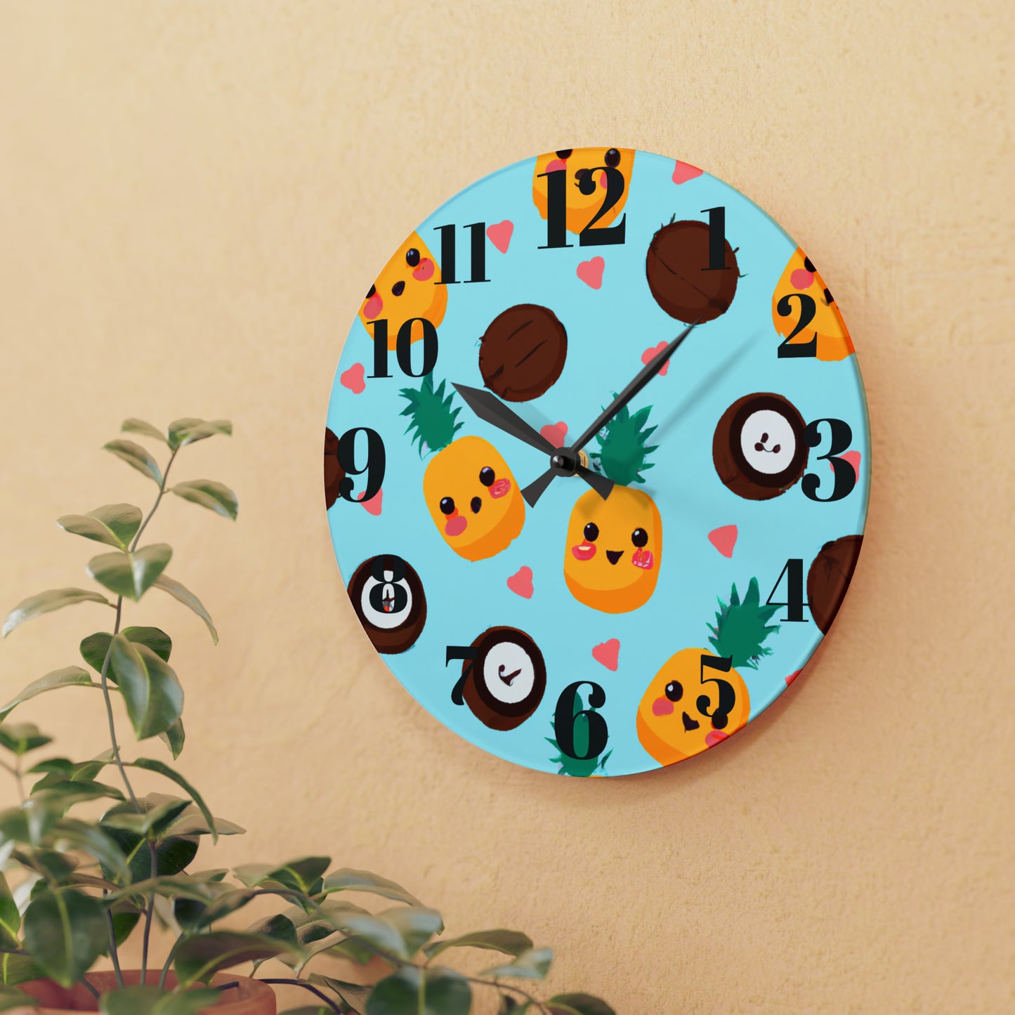 Pina Custom Hawaiian Print Acrylic Wall Clock, Hawaiian Wall Clock, Tropical Wall Clock, Home Decor, Hawaiian Decor