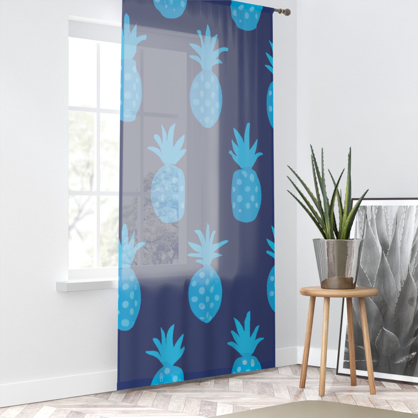 Blue Pineapple Left Side Custom Hawaiian Keiki Print Window Curtain, Window Coverings, Kids Room Decor, Nursery, Play Room, Window Treatments, Home Decor