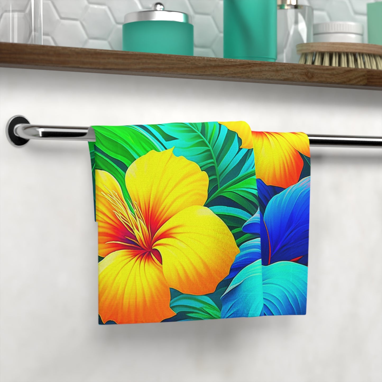 Tropical Rainbow Custom Hawaiian Print Face Towel, Bath Towel, Bathroom Sets, Matching Bathroom Sets