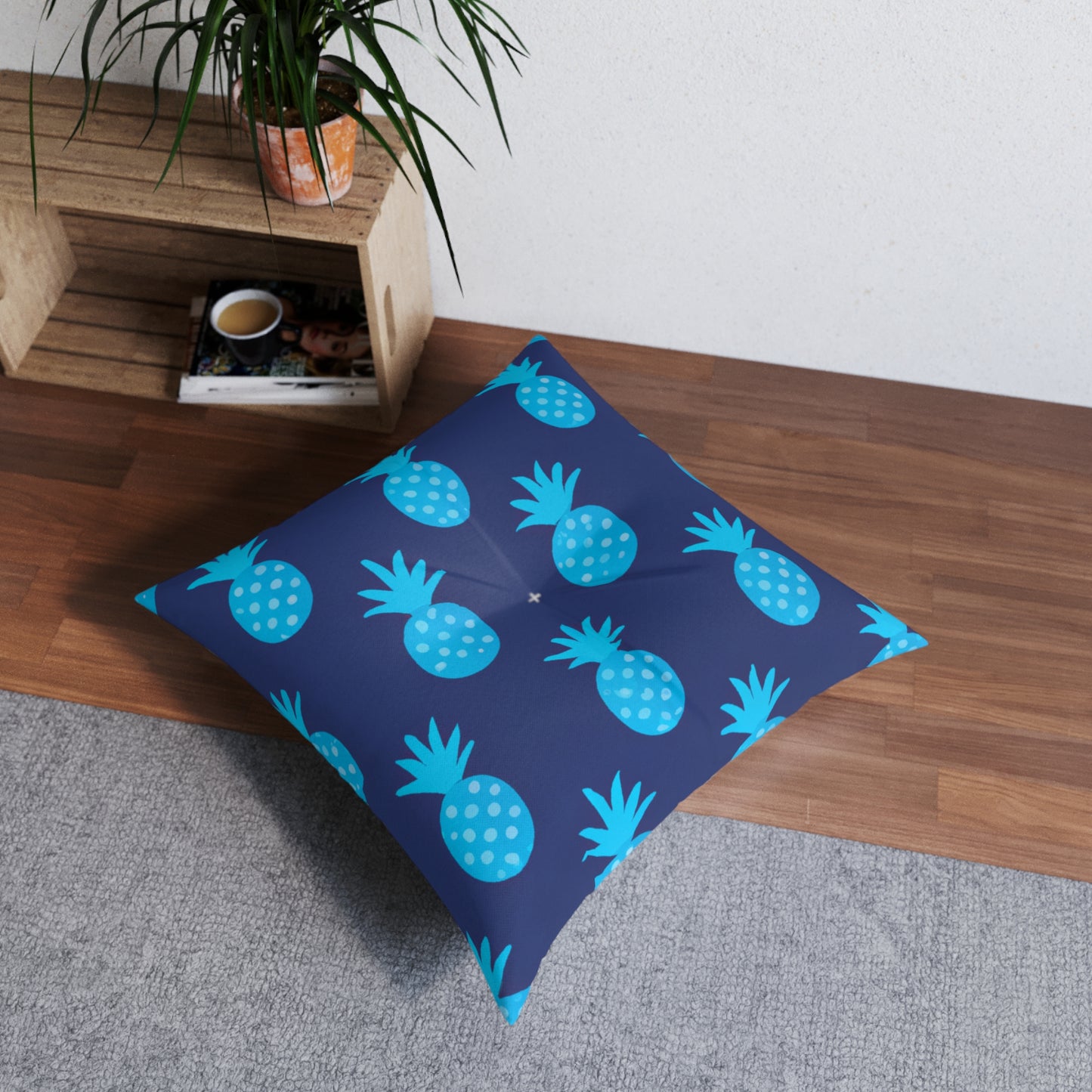 Blue Pineapple Custom Hawaiian Keiki Print Square Tufted Floor Pillow, Island Decor, Hawaiian Decor, Nursery Decor, Kids Room Decor, Bedroom Decor