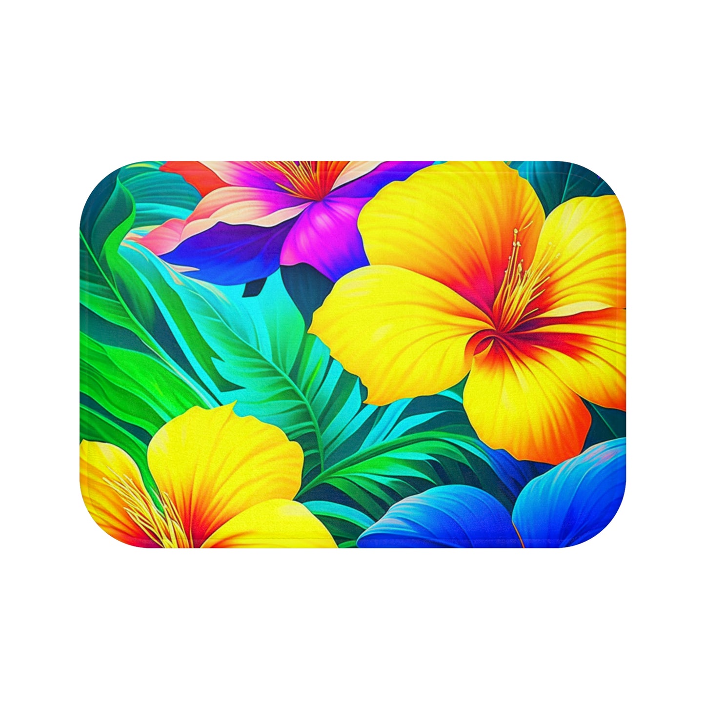 Tropical Rainbow Custom Hawaiian Print Memory Foam Bath Mat, Matching Bathroom Sets