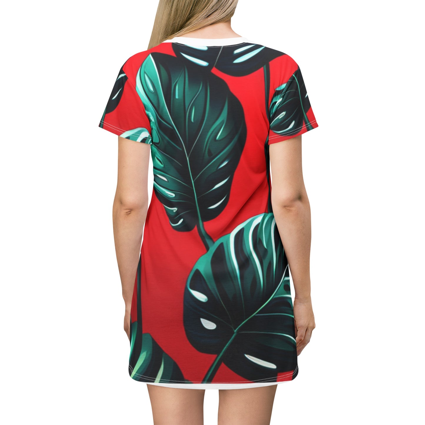 Red Monstera T-Shirt Dress