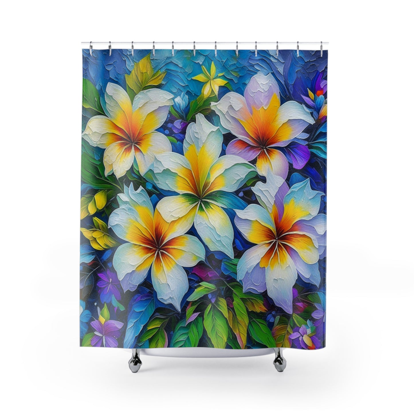 Plumeria Bouquet Watercolor, Custom Tropical Design,  Shower Curtains