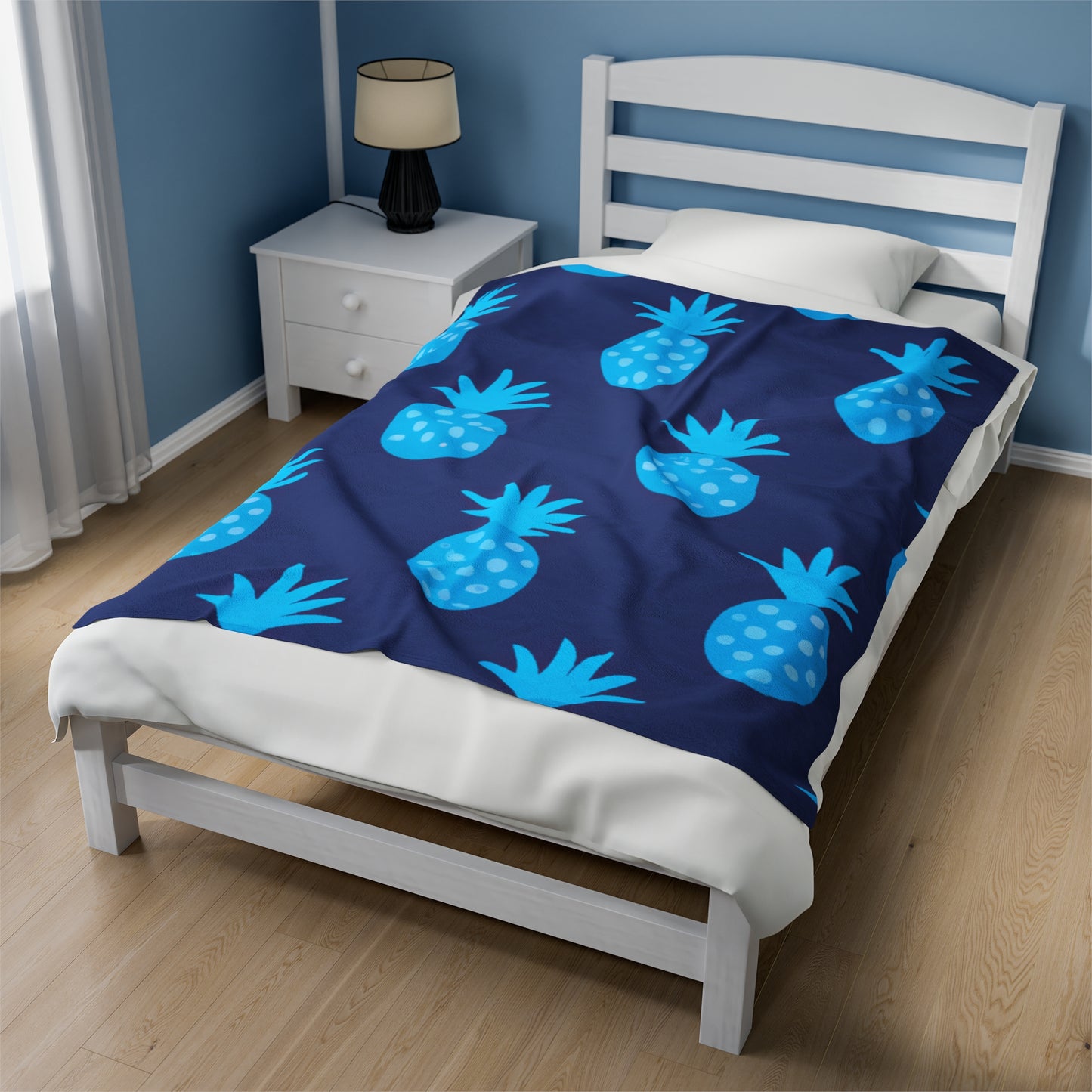 Blue Pineapple Custom Hawaiian Keiki Print Velveteen Plush Blanket, Bedspread, Hawaiian Home Decor, Living Room Decor, Bedroom Decor