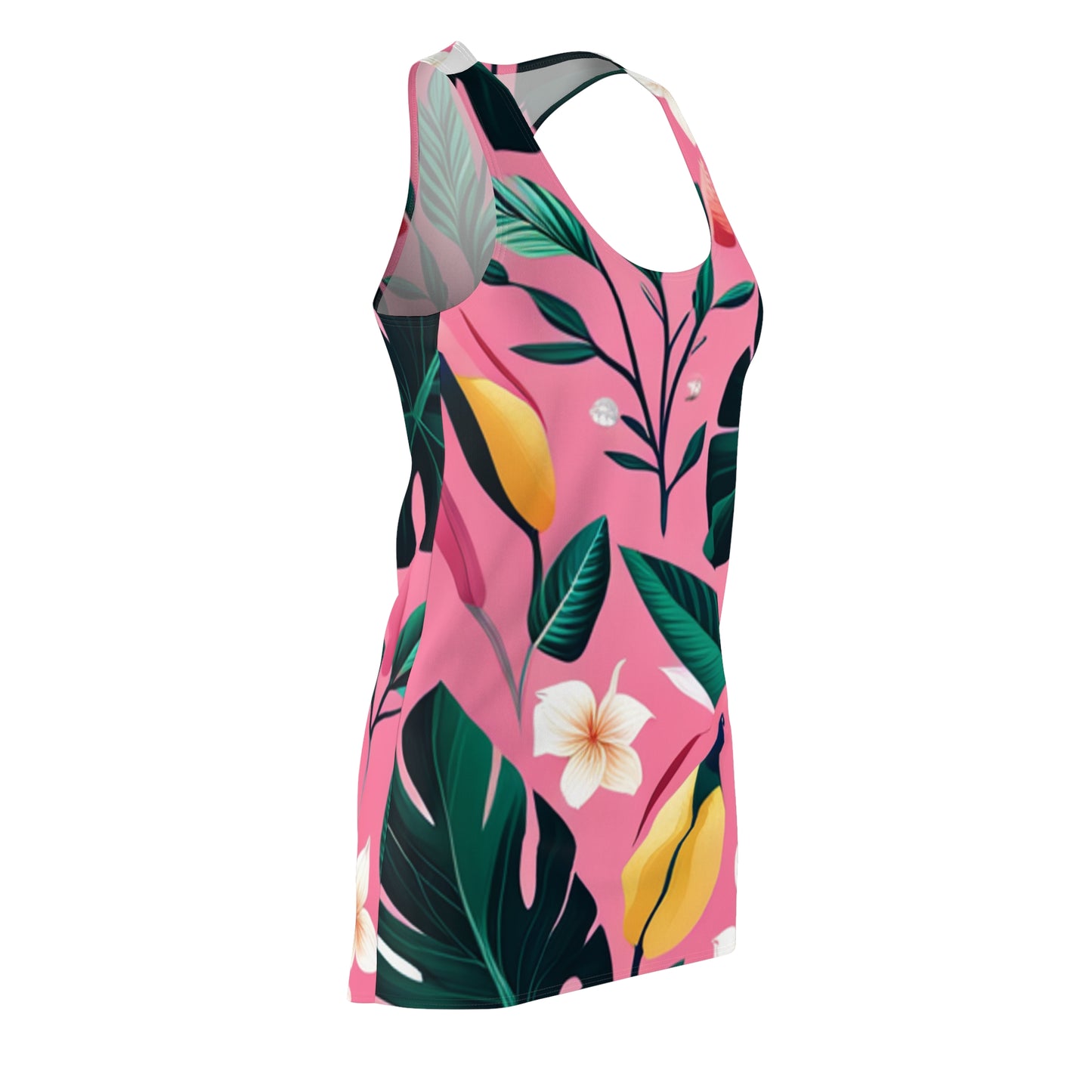 Pink Hawaiian Floral Women's Cut & Sew Racerback Dress