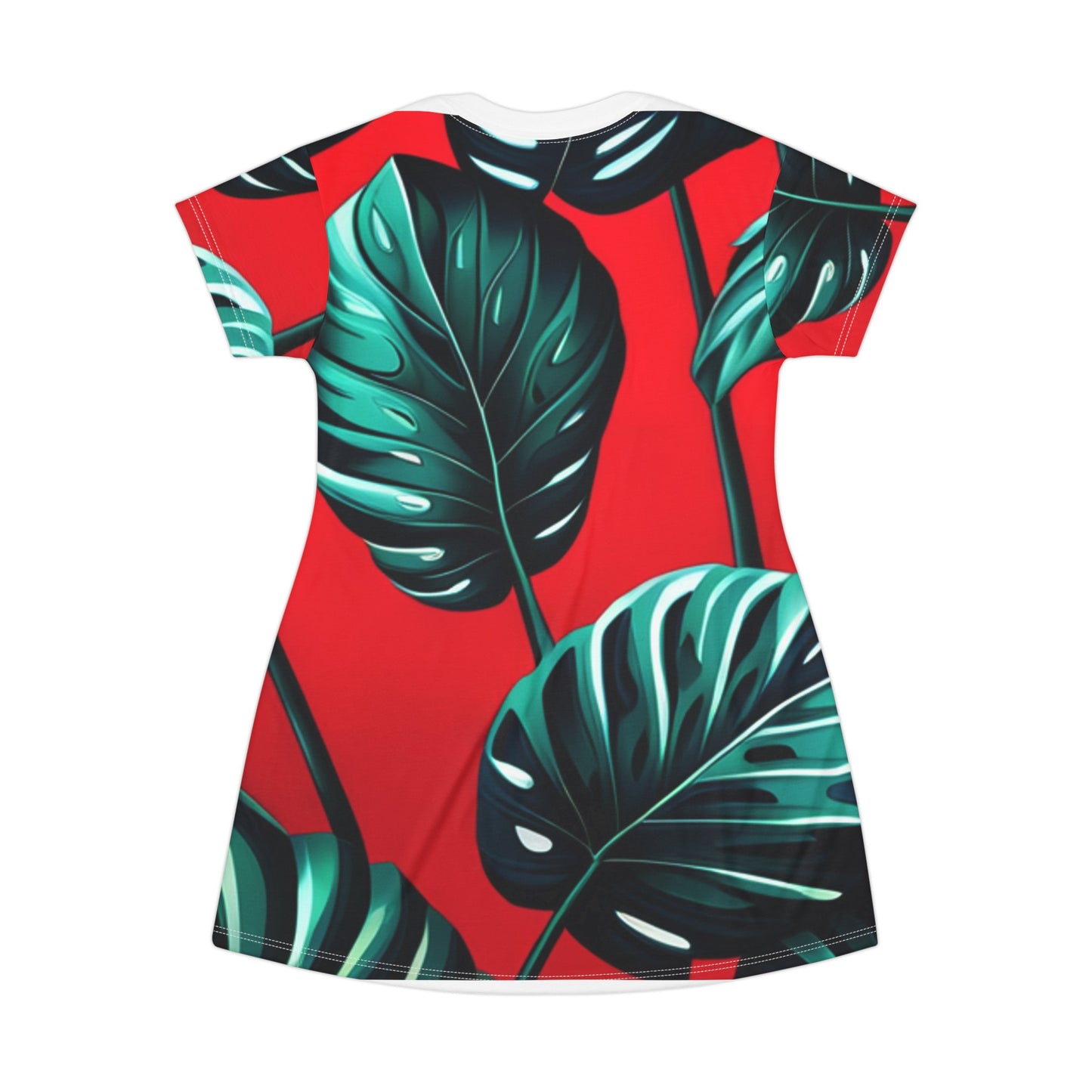 Red Monstera T-Shirt Dress