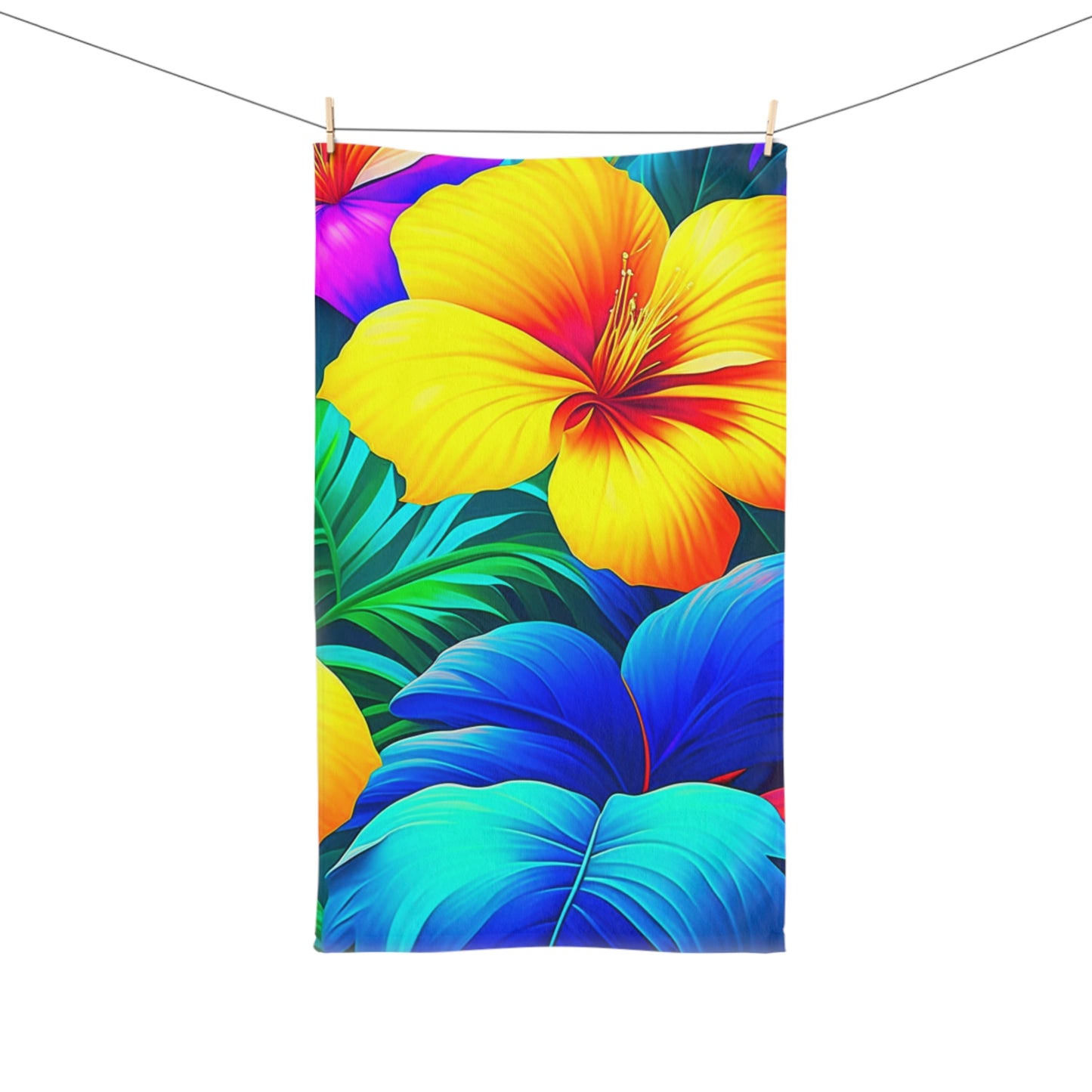 Tropical Rainbow Custom Hawaiian Print Hand Towel,Bath Towel, Bathroom Sets, Matching Bathroom Sets