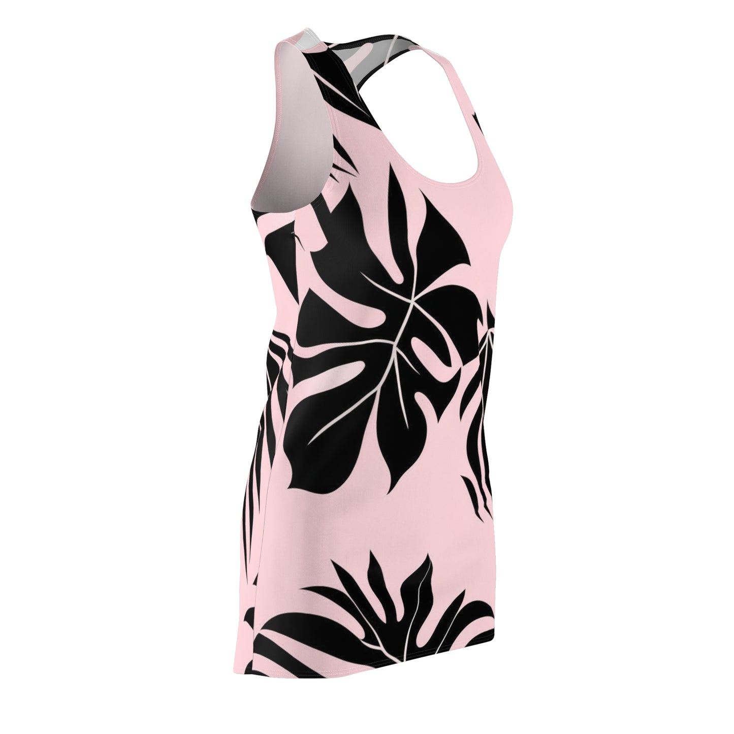 Black Monstera on Pink Women's Cut & Sew Racerback Dress