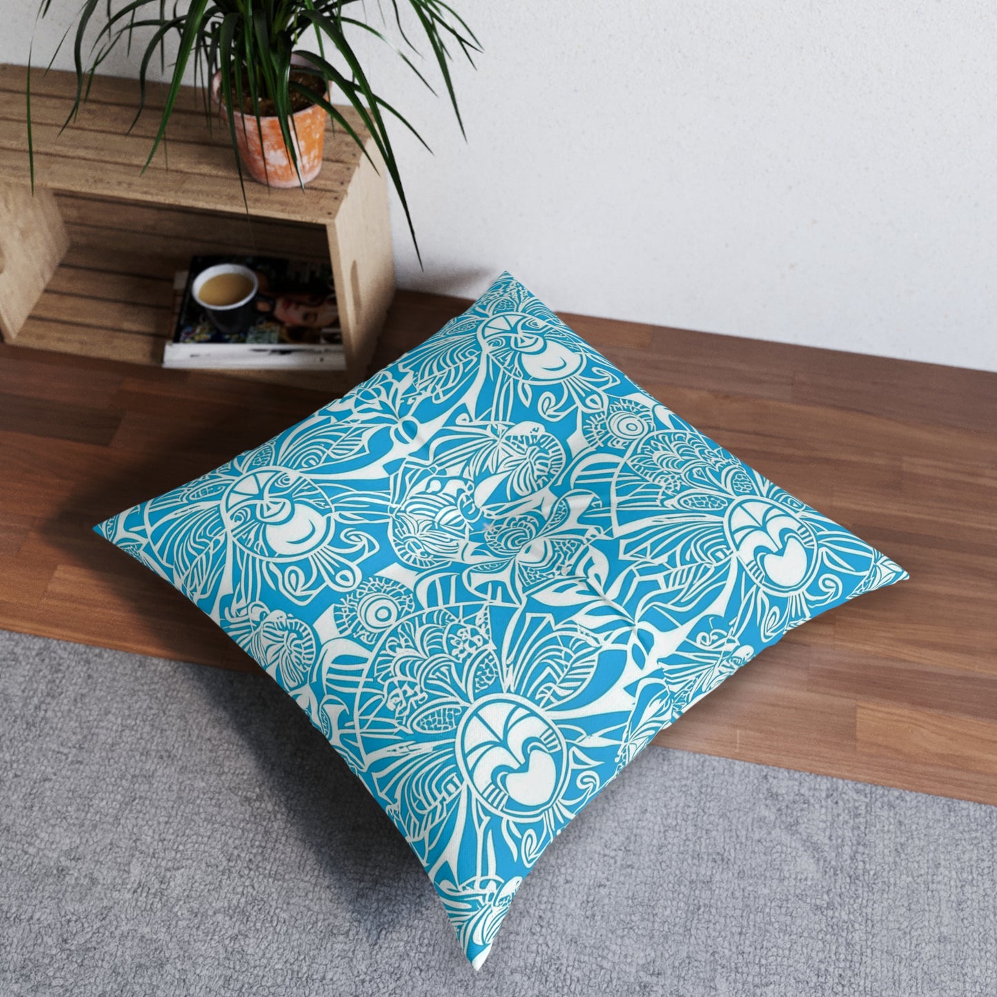 Enara Custom Polynesian Style Prints Tufted Floor Pillow Square, Custom Hawaiian Keiki Print Square Tufted Floor Pillow, Island Decor, Hawaiian Decor, Nursery Decor, Kids Room Decor, Bedroom Decor