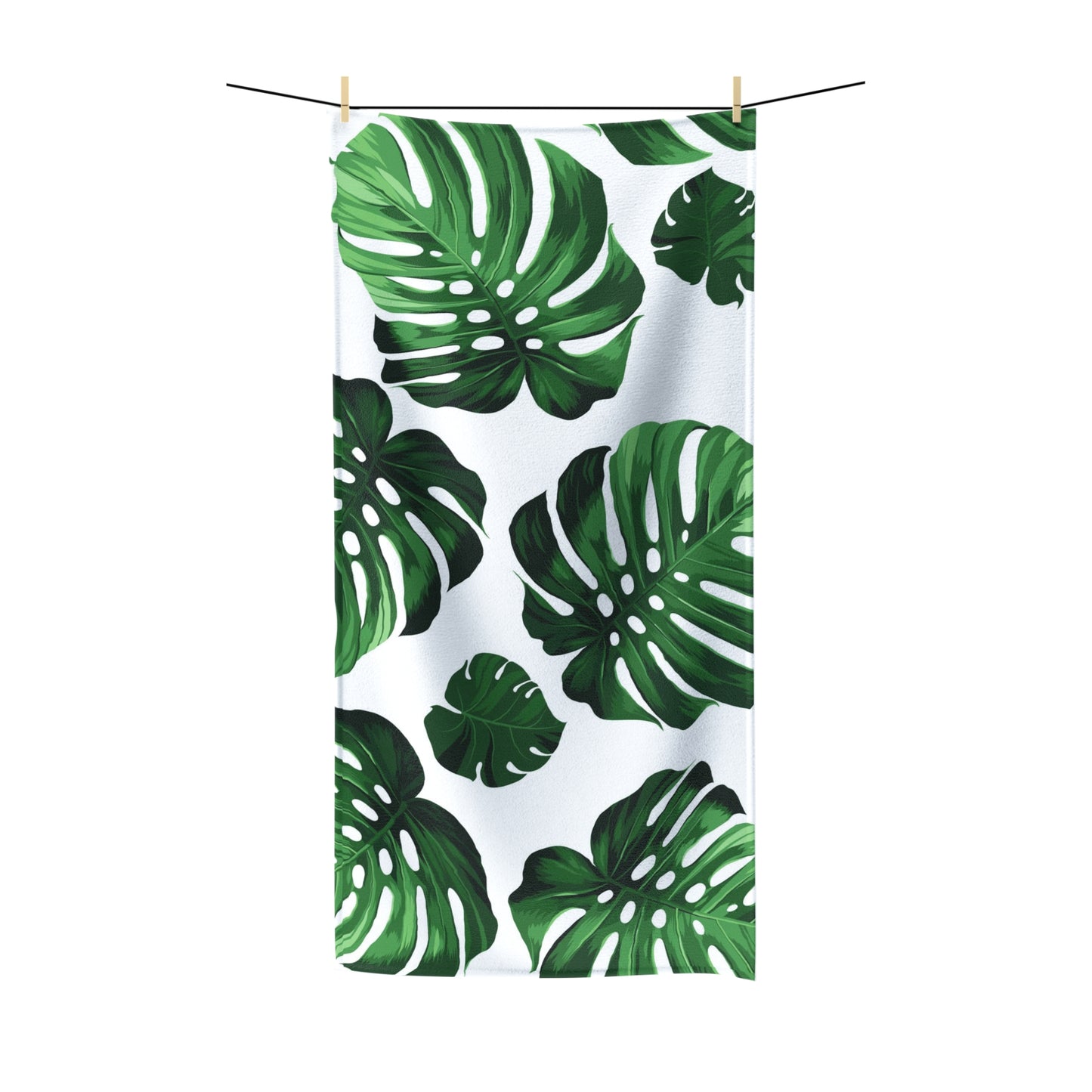 Akaka Monstera Custom Hawaiian Print Poly-Cotton Towel, Bath Towel, Bathroom Sets, Matching Bathroom Sets