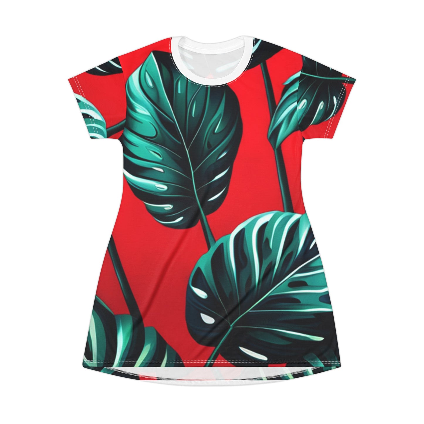 Red Monstera T-Shirt Dress