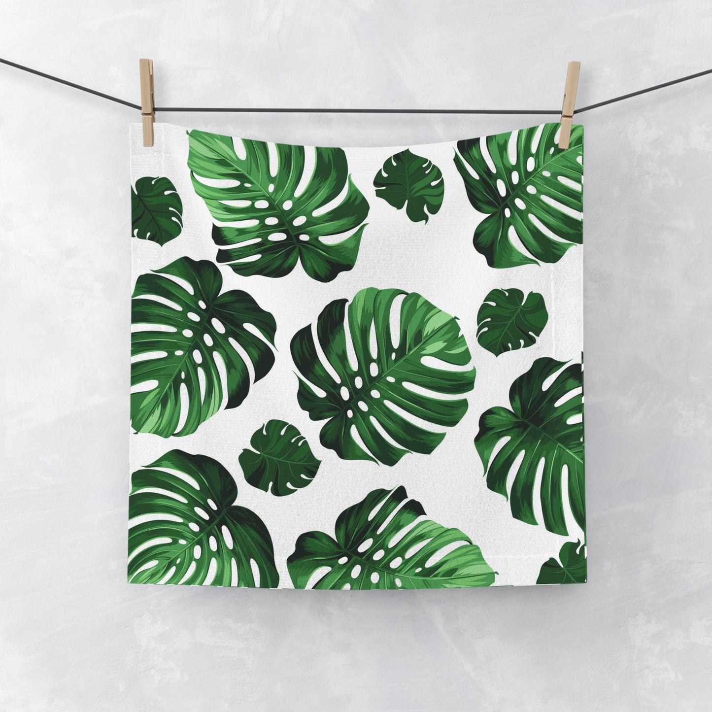 Akaka Monstera Custom Hawaiian Print Face Towel, Bath Towel, Bathroom Sets, Matching Bathroom Sets