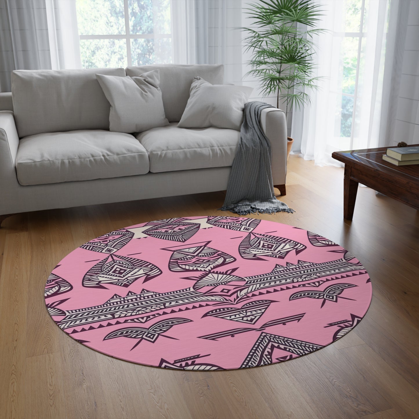 Emma Custom Polynesian Style Print  Round Rug, Custom Hawaiian Keiki Print Round Rug, Hawaiian Area Rug, Island Carpet, Tropical Floor Rug, Tropical Home Decor