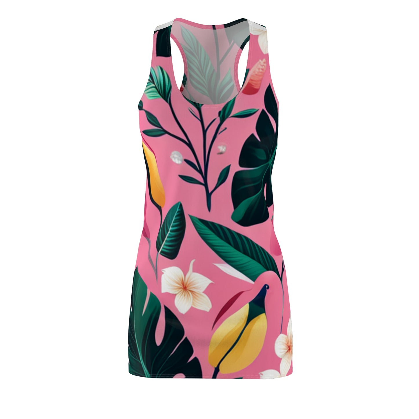 Pink Hawaiian Floral Women's Cut & Sew Racerback Dress