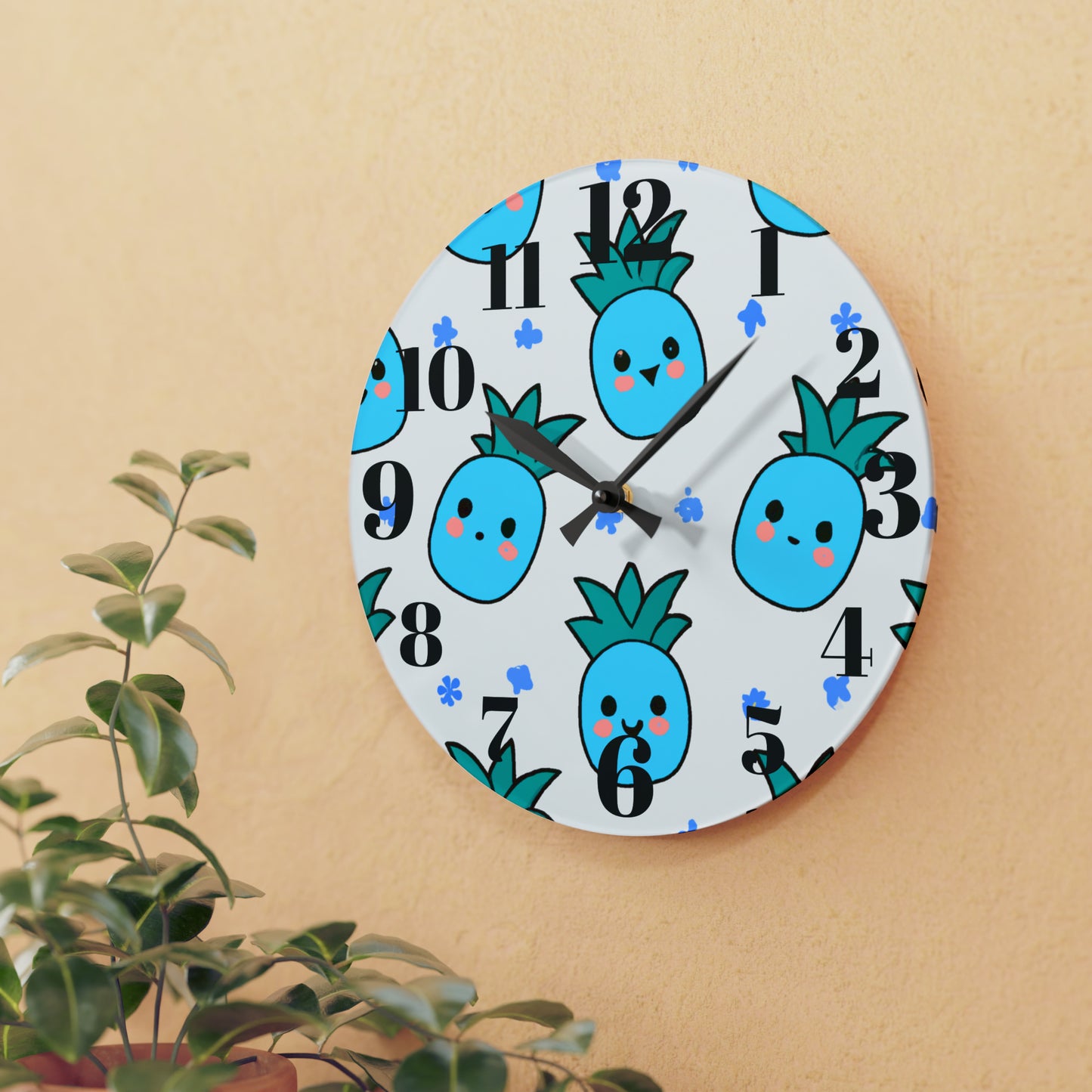 Pina Azul Custom Hawaiian Print Acrylic Wall Clock, Hawaiian Wall Clock, Tropical Wall Clock, Home Decor, Hawaiian Decor