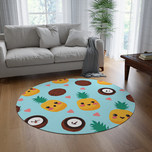 Pina Custom Hawaiian Keiki Print Round Rug, Hawaiian Area Rug, Island Carpet, Tropical Floor Rug, Tropical Home Decor