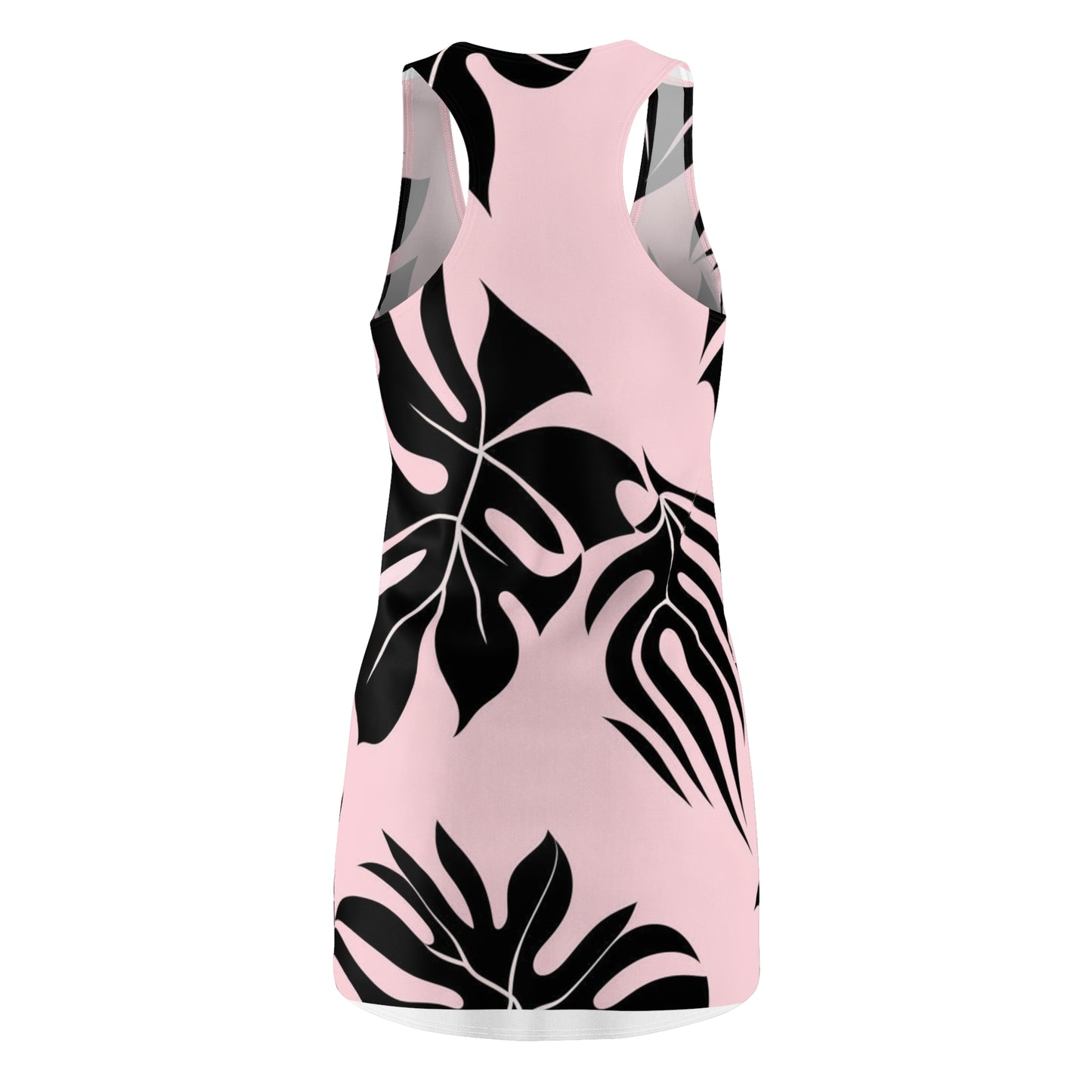 Black Monstera on Pink Women's Cut & Sew Racerback Dress