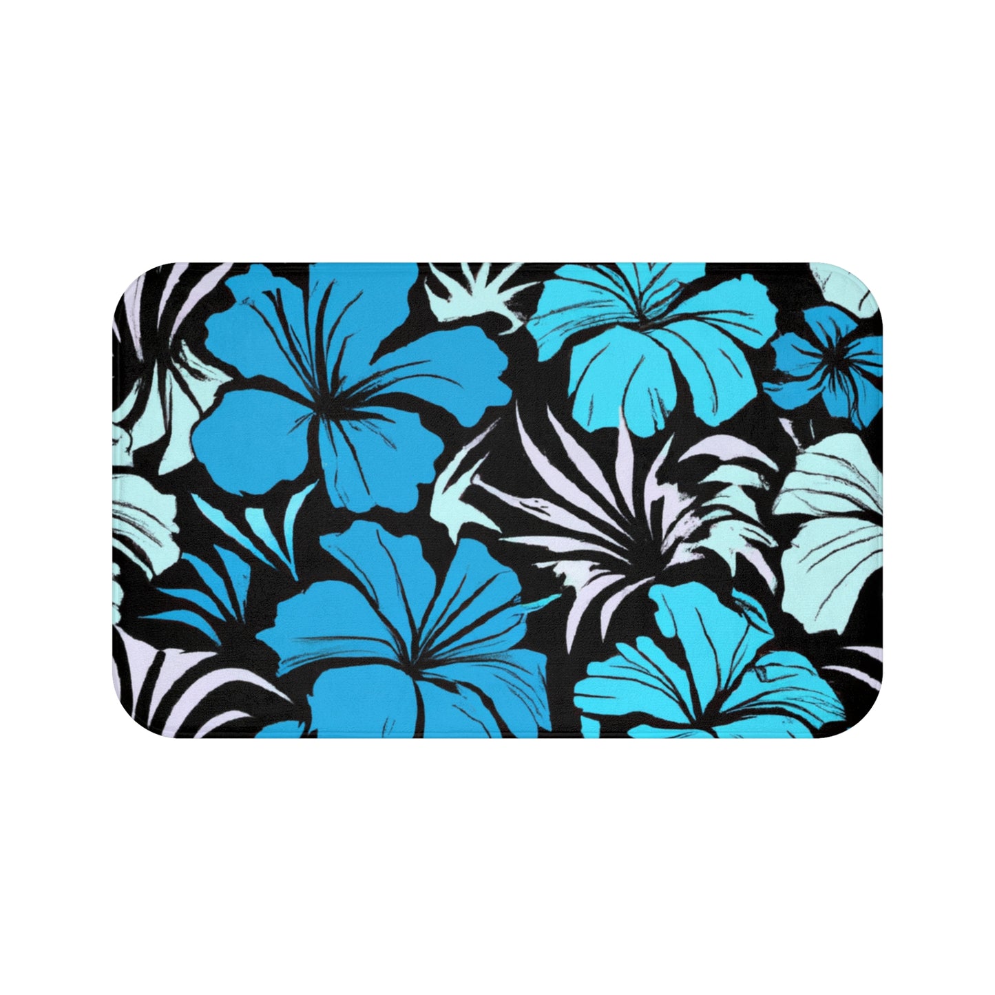 Blue Hibiscus, Custom Hawaiian Design, Bath Mat