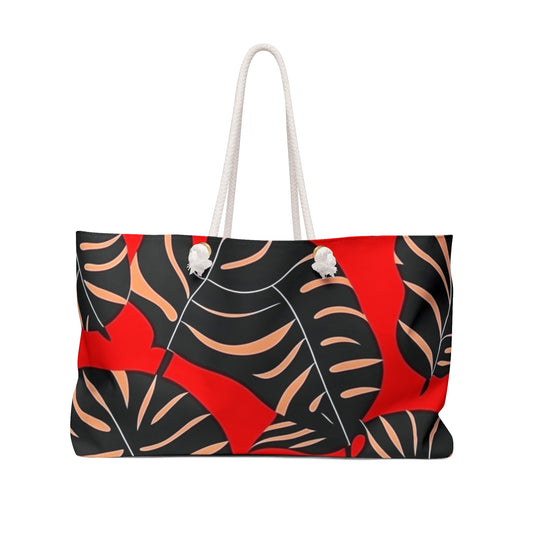 Red and Gold Monstera Weekender Bag