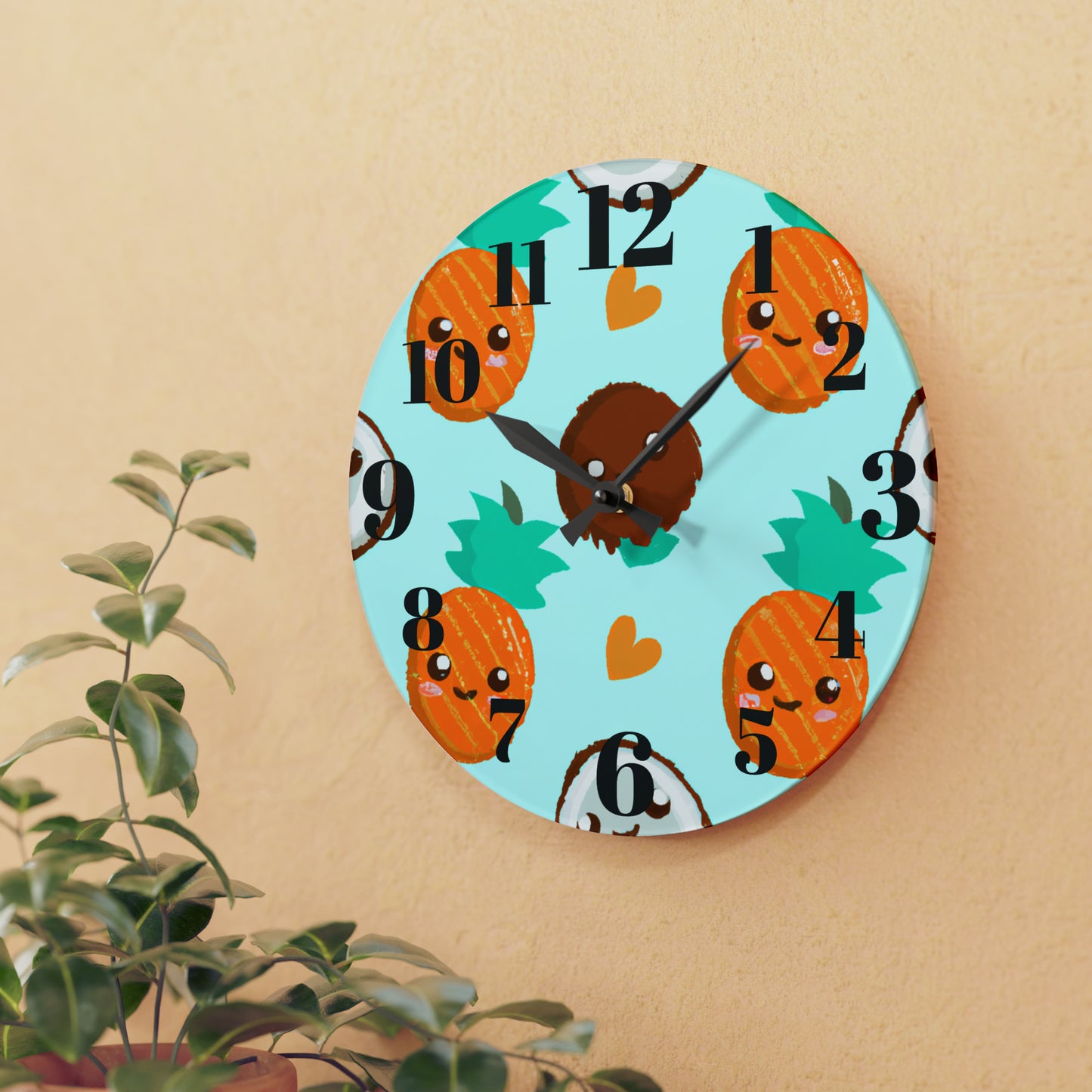 Coco and Pina Custom Hawaiian Print Acrylic Wall Clock, Hawaiian Wall Clock, Tropical Wall Clock, Home Decor, Hawaiian Decor