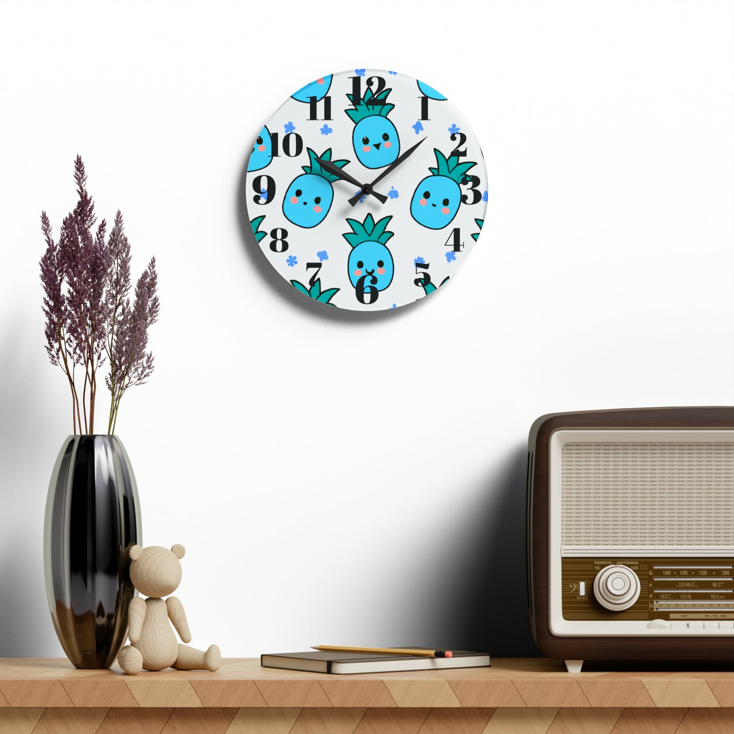 Pina Azul Custom Hawaiian Print Acrylic Wall Clock, Hawaiian Wall Clock, Tropical Wall Clock, Home Decor, Hawaiian Decor