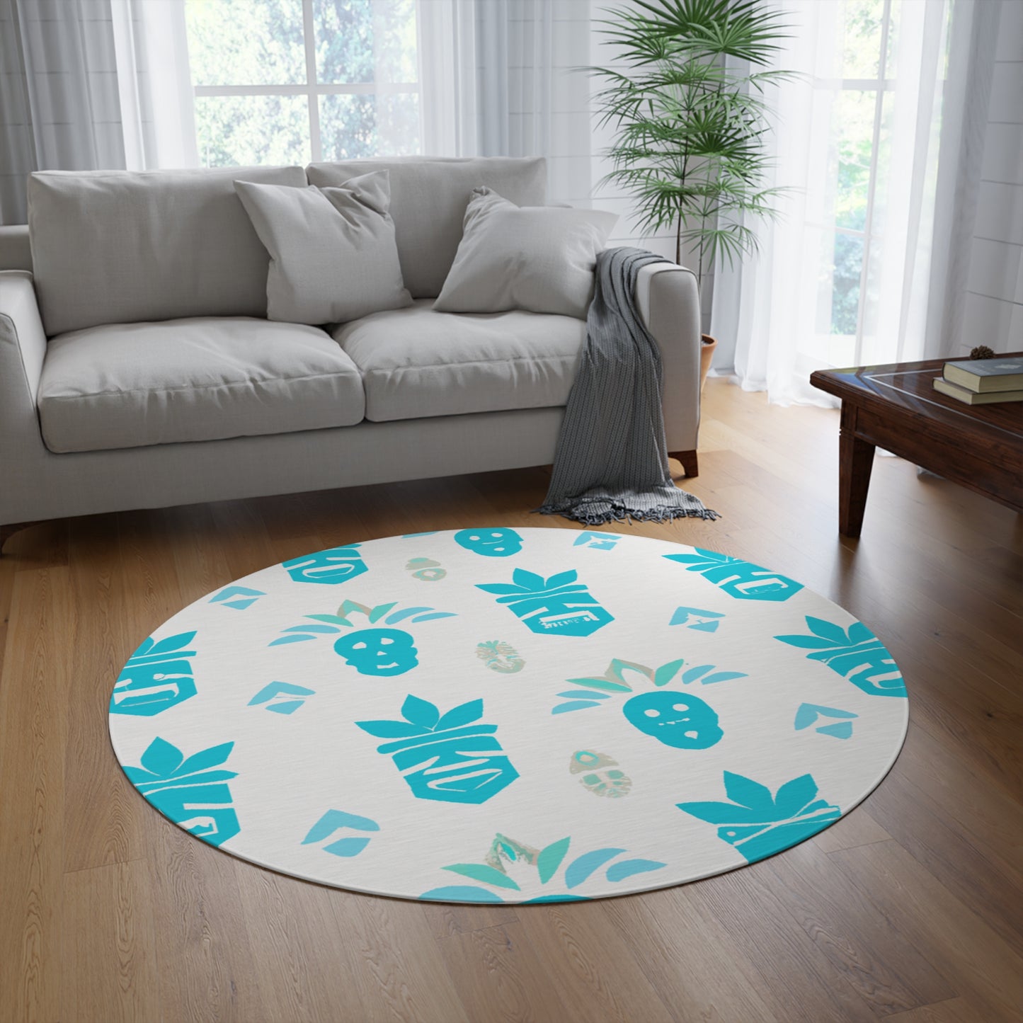 Blue Tiki Custom Hawaiian Keiki Print Round Rug, Hawaiian Area Rug, Island Carpet, Tropical Floor Rug, Tropical Home Decor