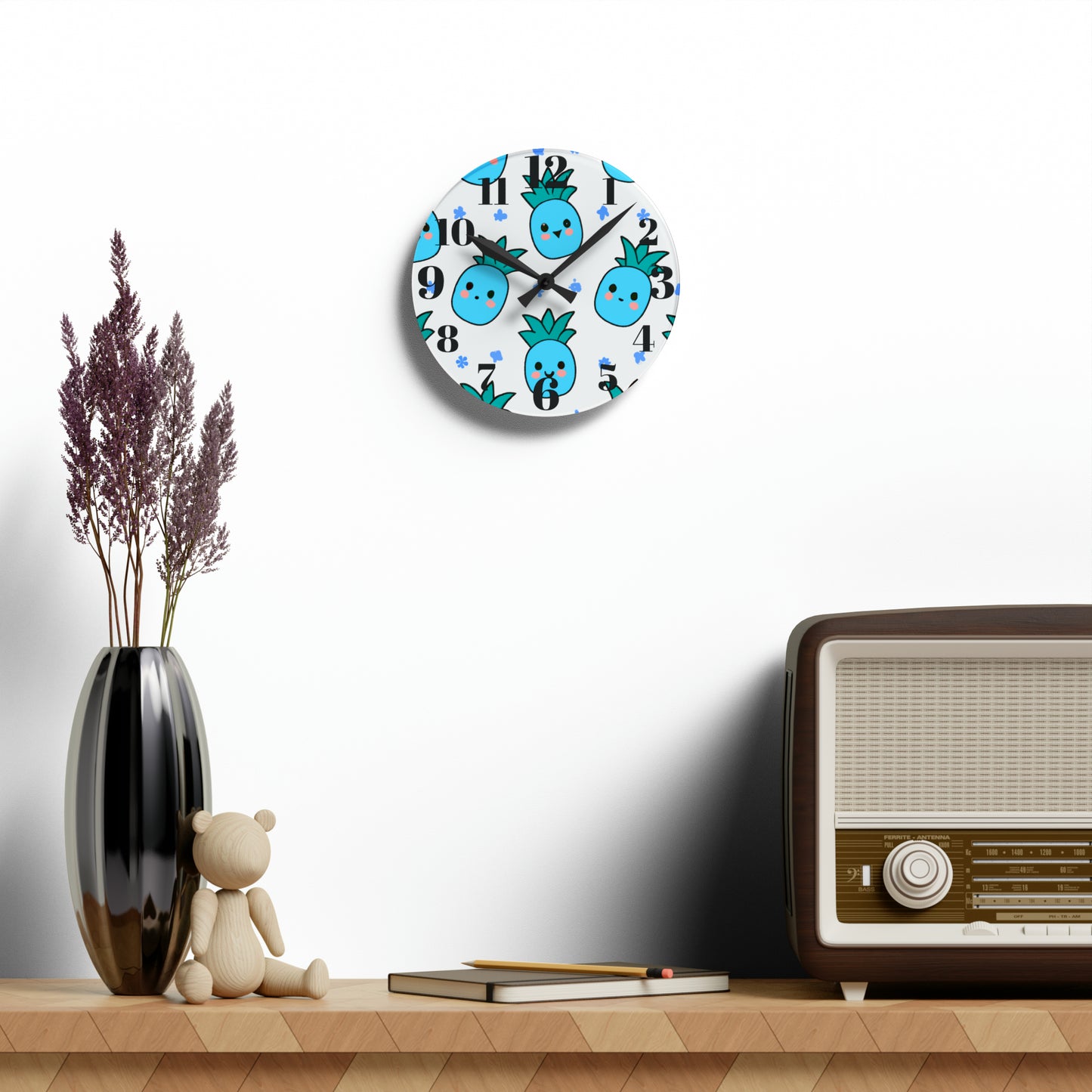 Pina Azul Custom Hawaiian Print Acrylic Wall Clock, Hawaiian Wall Clock, Tropical Wall Clock, Home Decor, Hawaiian Decor