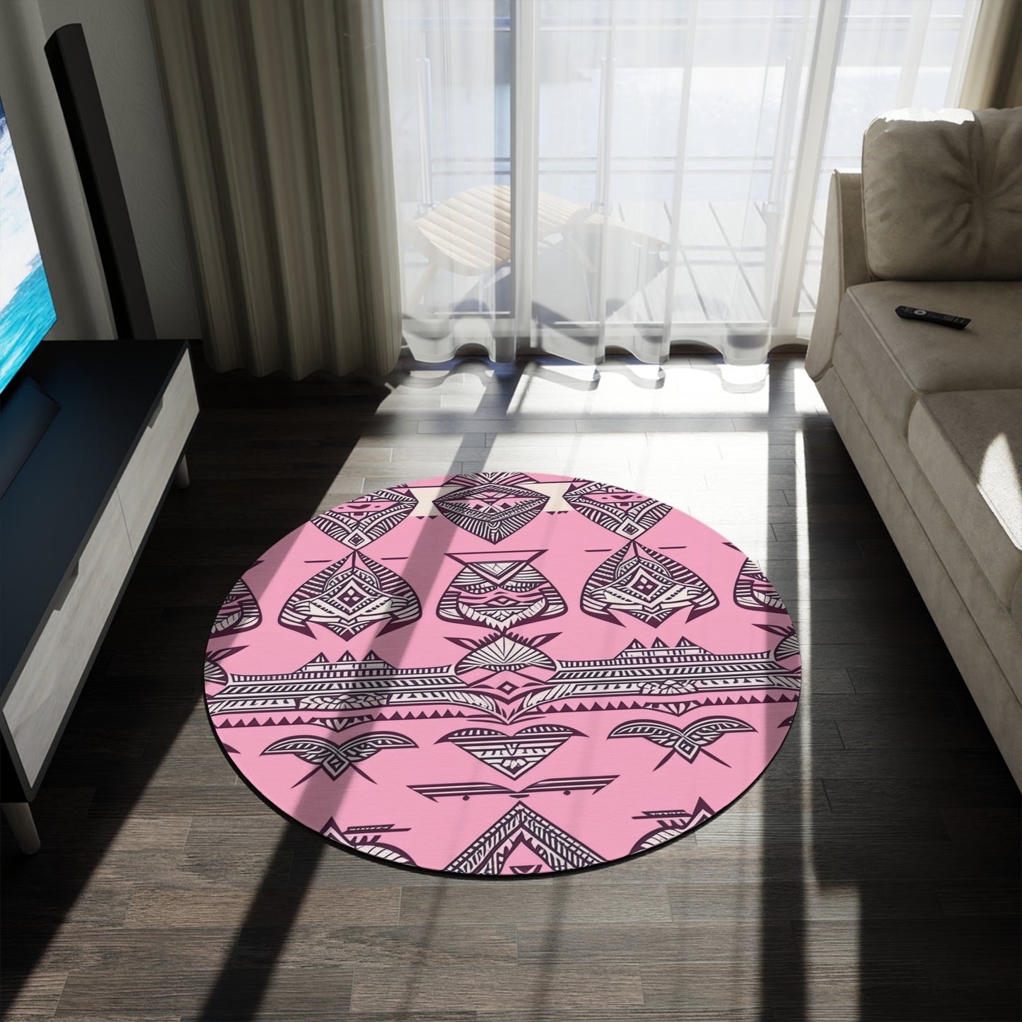 Emma Custom Polynesian Style Print  Round Rug, Custom Hawaiian Keiki Print Round Rug, Hawaiian Area Rug, Island Carpet, Tropical Floor Rug, Tropical Home Decor