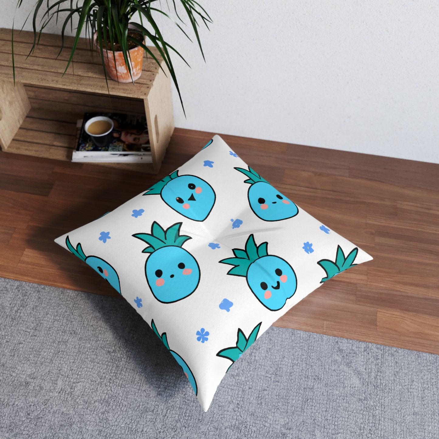 Pina Azul Custom Hawaiian Keiki Print Square Tufted Floor Pillow, Island Decor, Hawaiian Decor, Nursery Decor, Kids Room Decor, Bedroom Decor