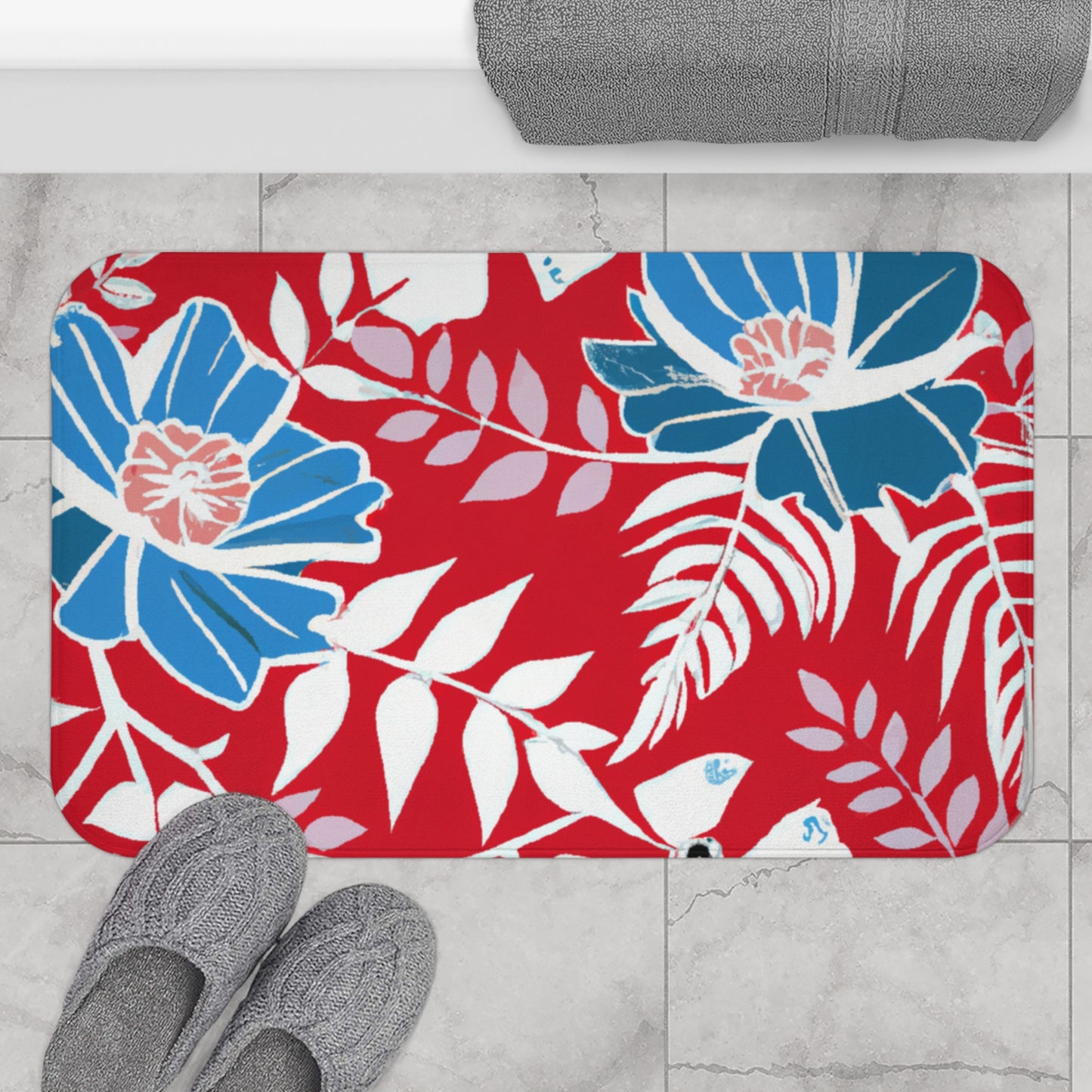 Ula Lani Custom Vintage Tropical Design Bath Mat, Custom Hawaiian Print Memory Foam Bath Mat, Matching Bathroom Sets