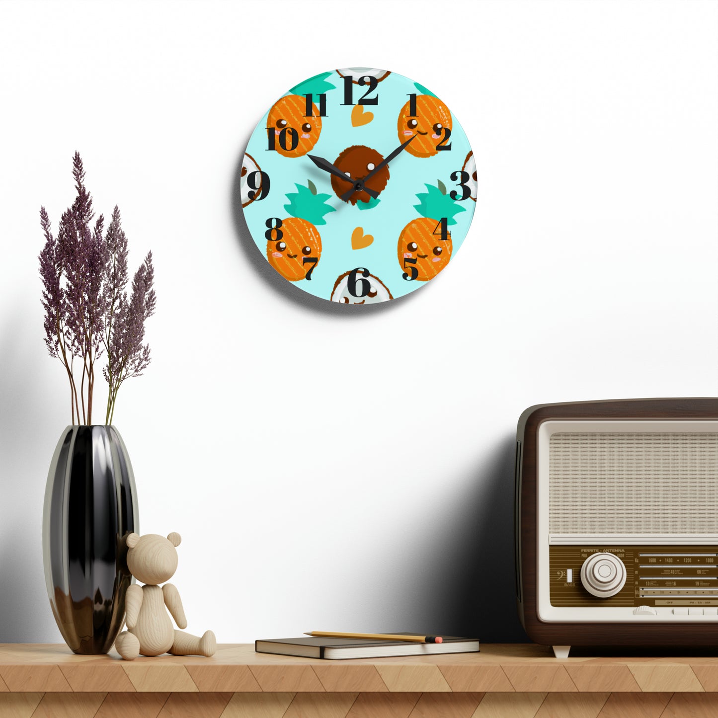 Coco and Pina Custom Hawaiian Print Acrylic Wall Clock, Hawaiian Wall Clock, Tropical Wall Clock, Home Decor, Hawaiian Decor