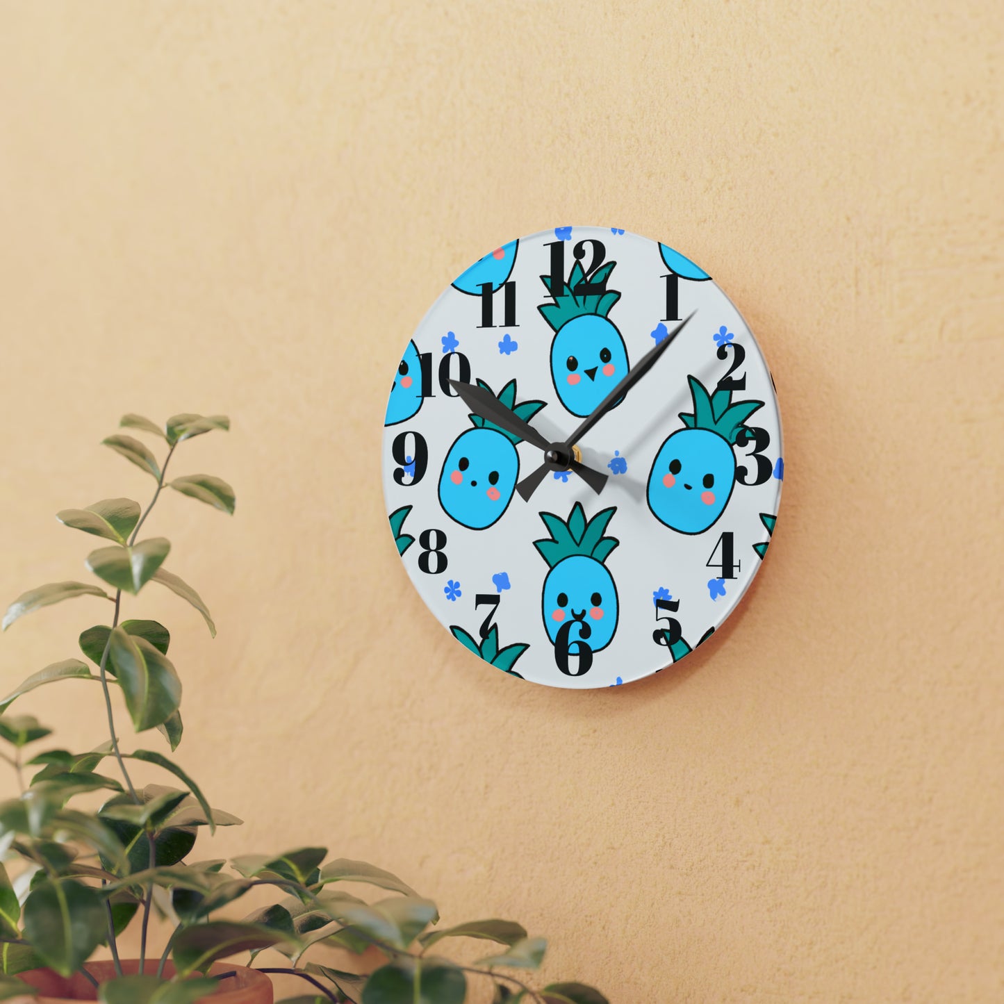 Pina Azul Custom Hawaiian Print Acrylic Wall Clock, Hawaiian Wall Clock, Tropical Wall Clock, Home Decor, Hawaiian Decor