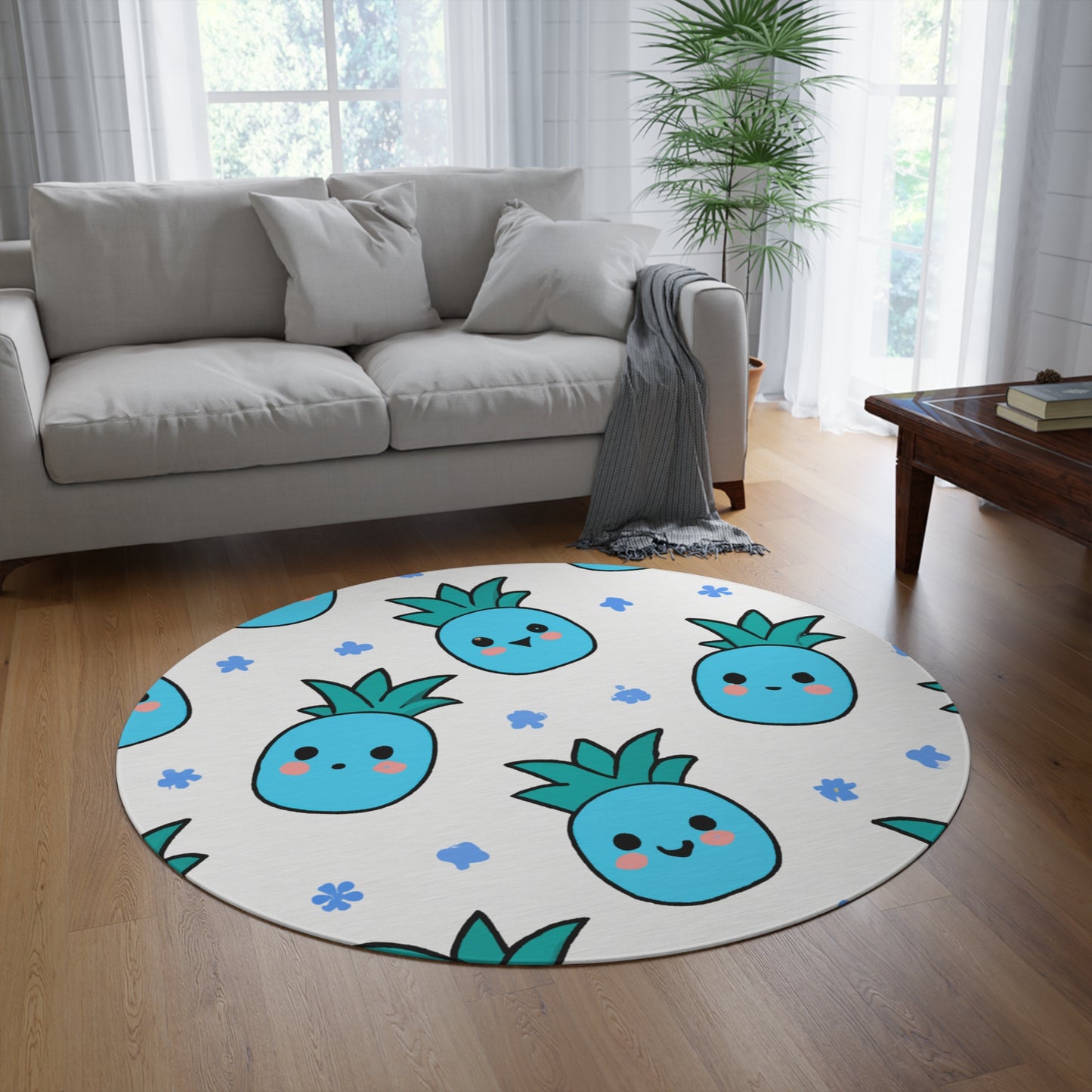 Pina Azul Custom Hawaiian Keiki Print Round Rug, Hawaiian Area Rug, Island Carpet, Tropical Floor Rug, Tropical Home Decor