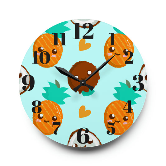 Coco and Pina Custom Hawaiian Print Acrylic Wall Clock, Hawaiian Wall Clock, Tropical Wall Clock, Home Decor, Hawaiian Decor