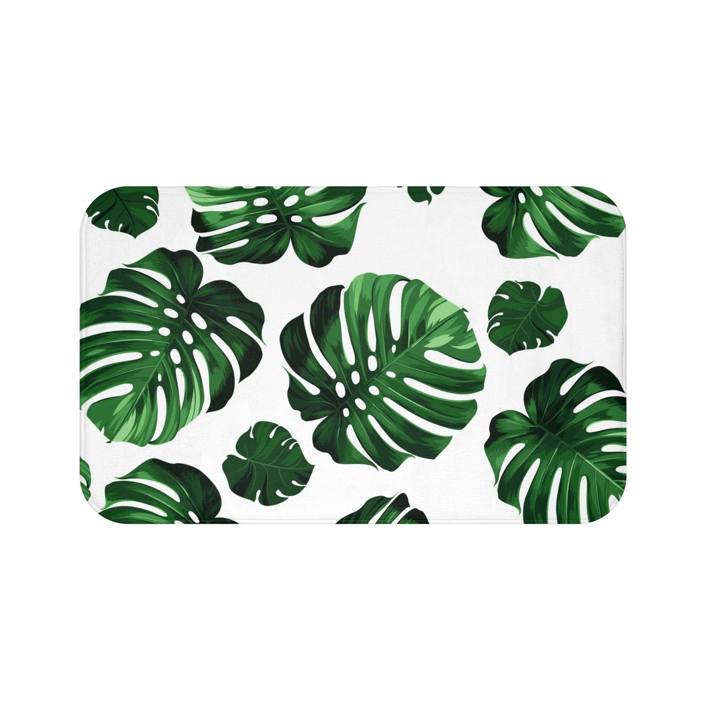 Akaka Monstera Custom Hawaiian Print Memory Foam Bath Mat, Matching Bathroom Sets