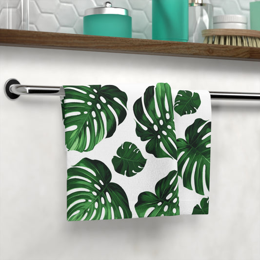 Akaka Monstera Custom Hawaiian Print Face Towel, Bath Towel, Bathroom Sets, Matching Bathroom Sets