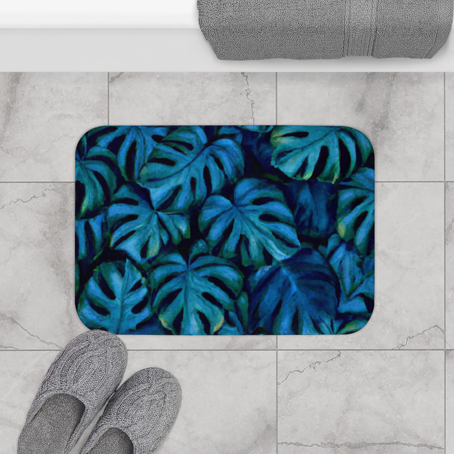 Po Monstera Custom Hawaiian Print Memory Foam Bath Mat, Matching Bathroom Sets