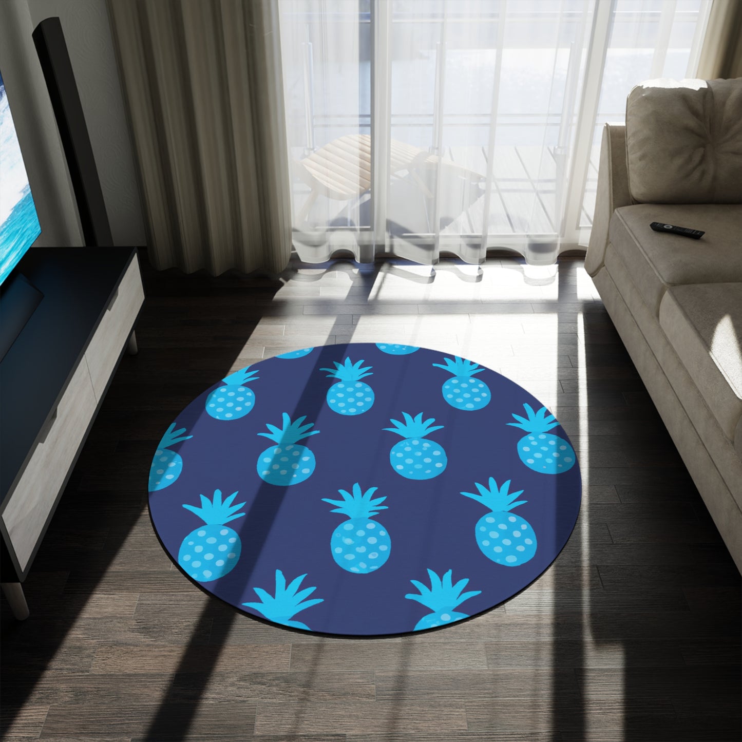 Blue Pineapple Custom Hawaiian Keiki Print Round Rug, Hawaiian Area Rug, Island Carpet, Tropical Floor Rug, Tropical Home Decor