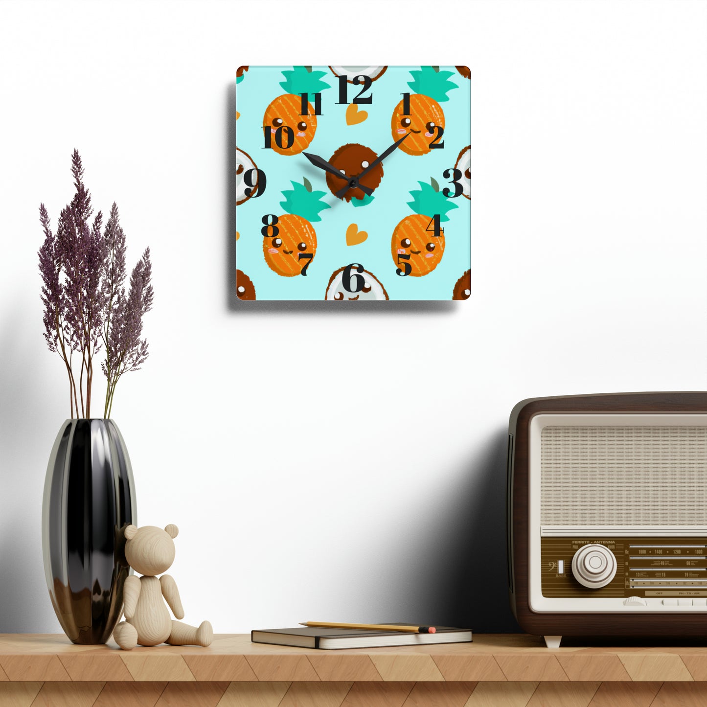 Coco and Pina Custom Hawaiian Print Acrylic Wall Clock, Hawaiian Wall Clock, Tropical Wall Clock, Home Decor, Hawaiian Decor