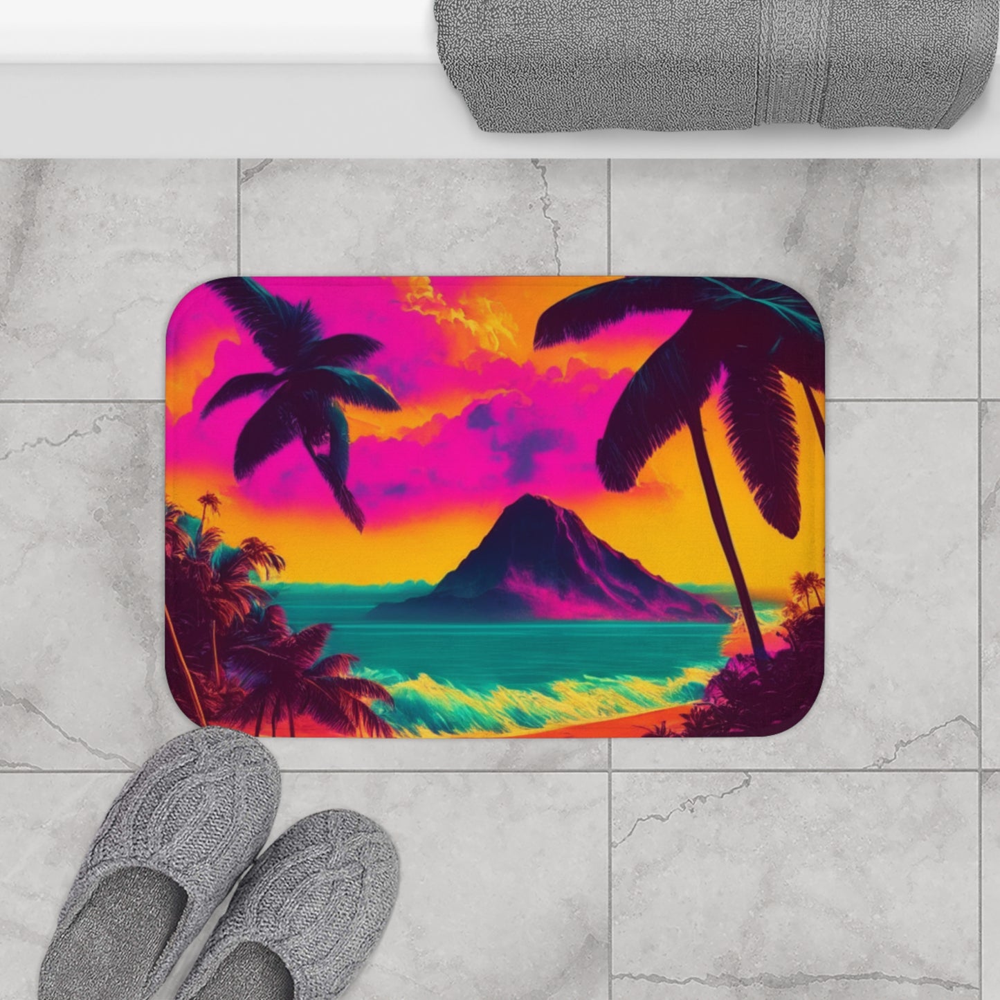 Vintage Tropical Custom Tropical Vintage Design Bath Mat, Custom Hawaiian Print Memory Foam Bath Mat, Matching Bathroom Sets