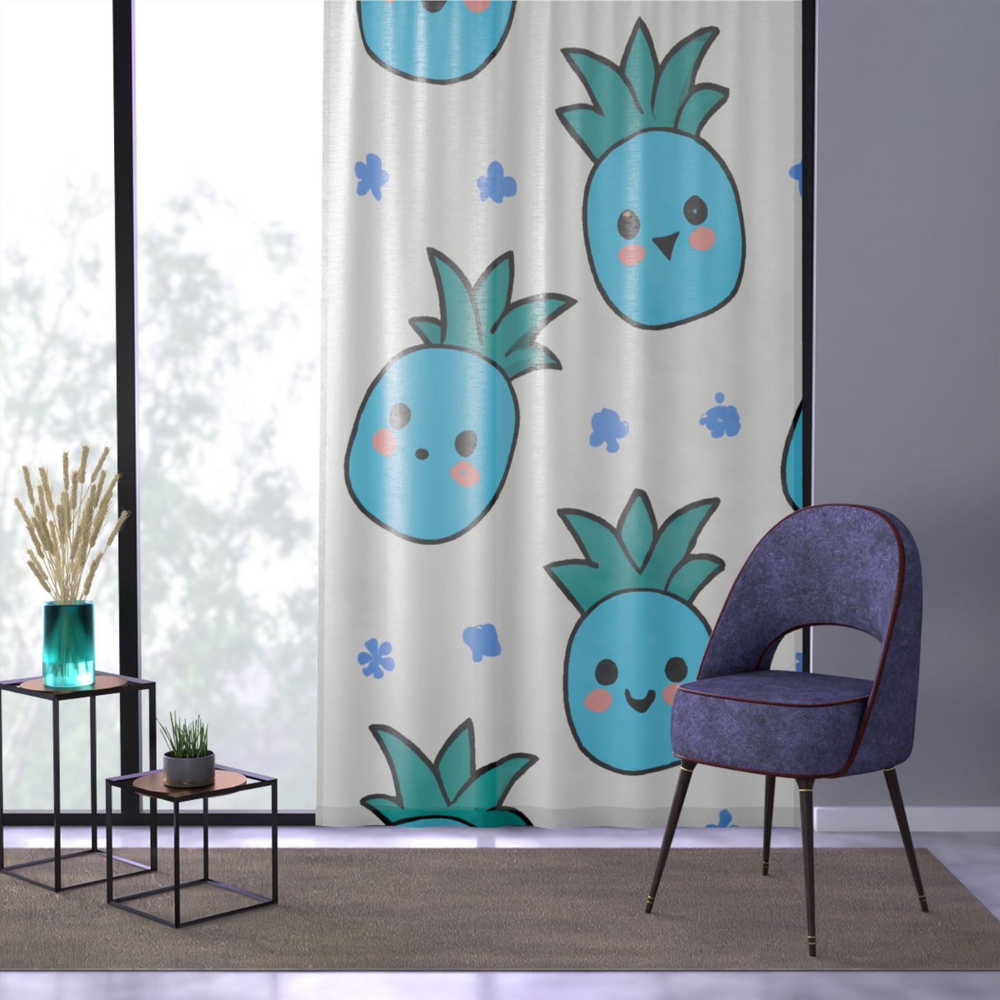 Pina Azul Right Side Custom Hawaiian Keiki Print Window Curtain, Window Coverings, Kids Room Decor, Nursery, Play Room, Window Treatments, Home Decor