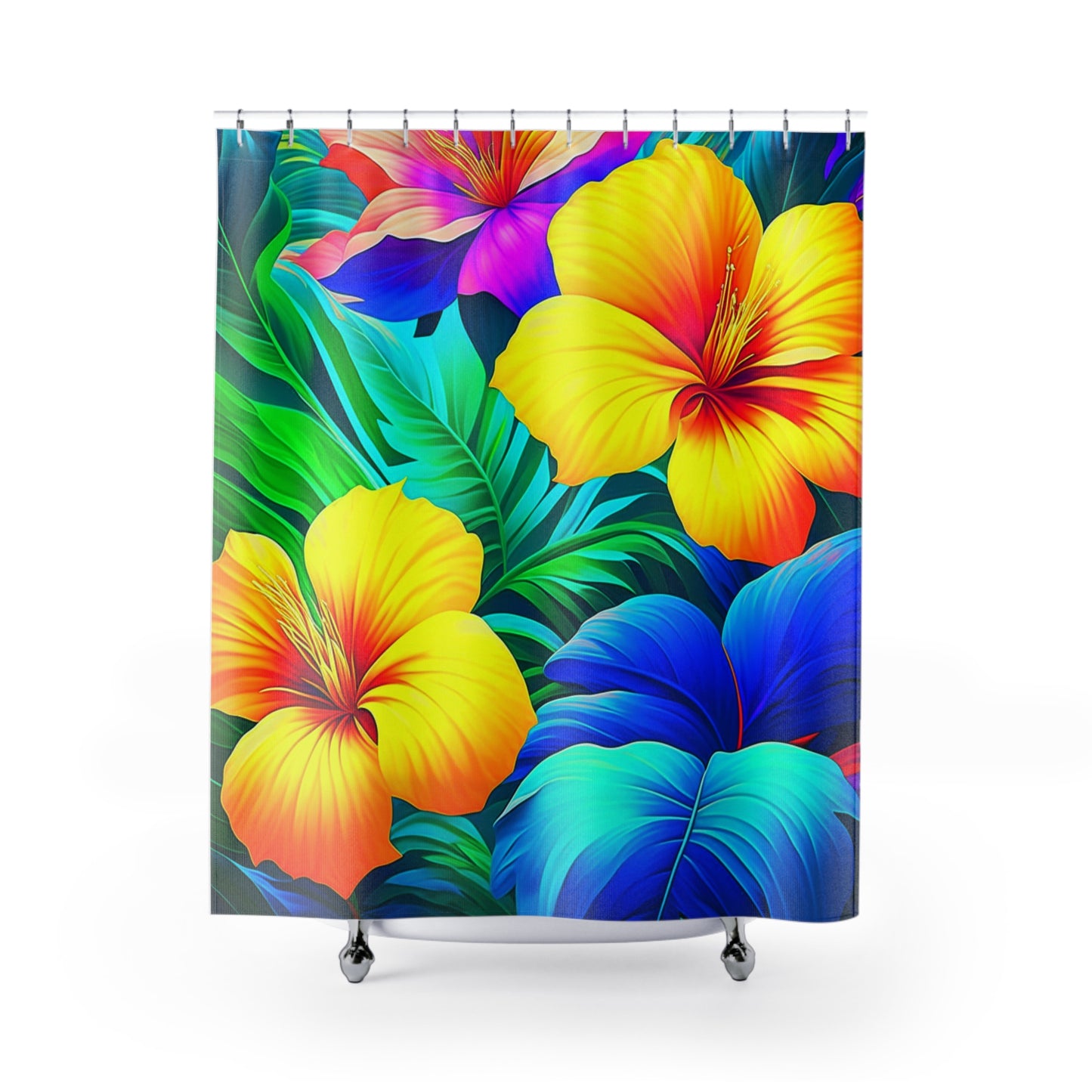 Tropical Rainbow Custom Hawaiian Print Shower Curtains, Matching Bathroom Sets, Shower Curtains, Bathroom Sets