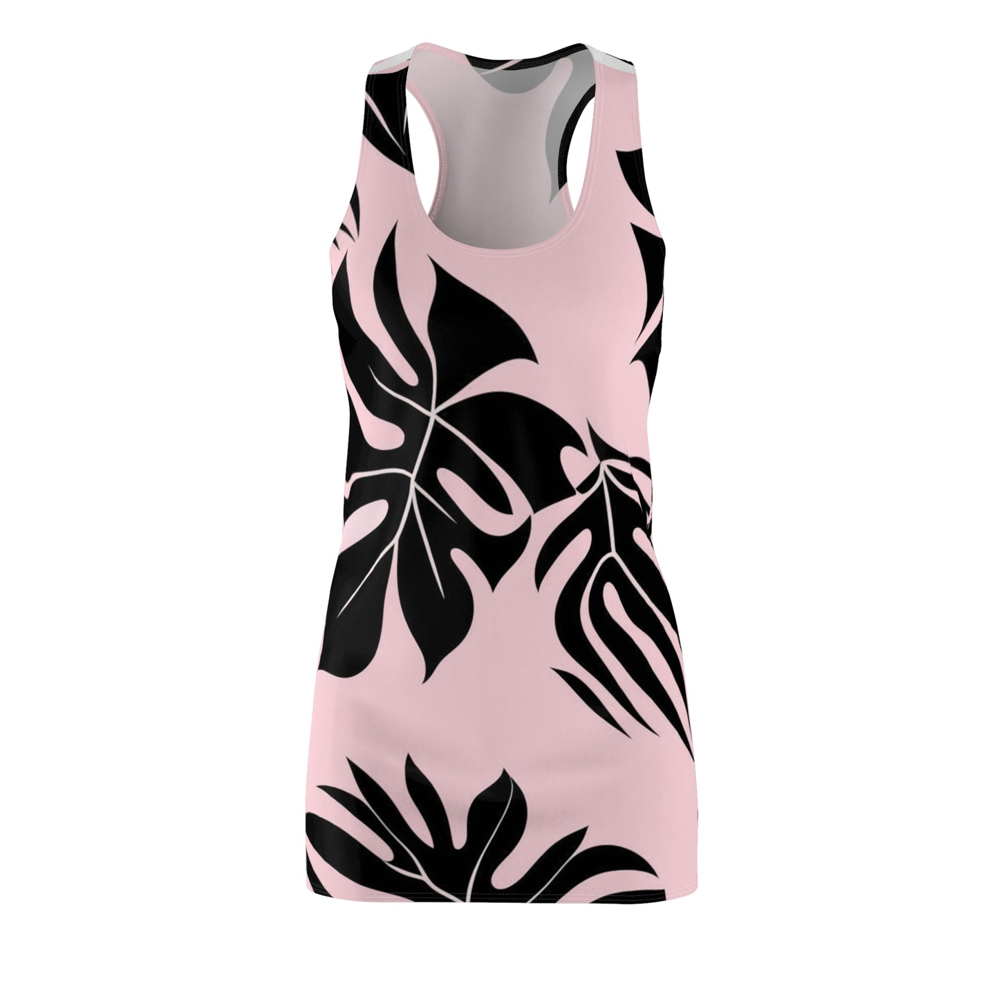 Black Monstera on Pink Women's Cut & Sew Racerback Dress