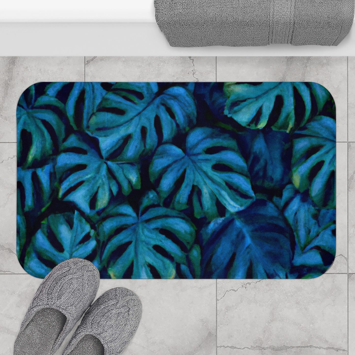 Po Monstera Custom Hawaiian Print Memory Foam Bath Mat, Matching Bathroom Sets